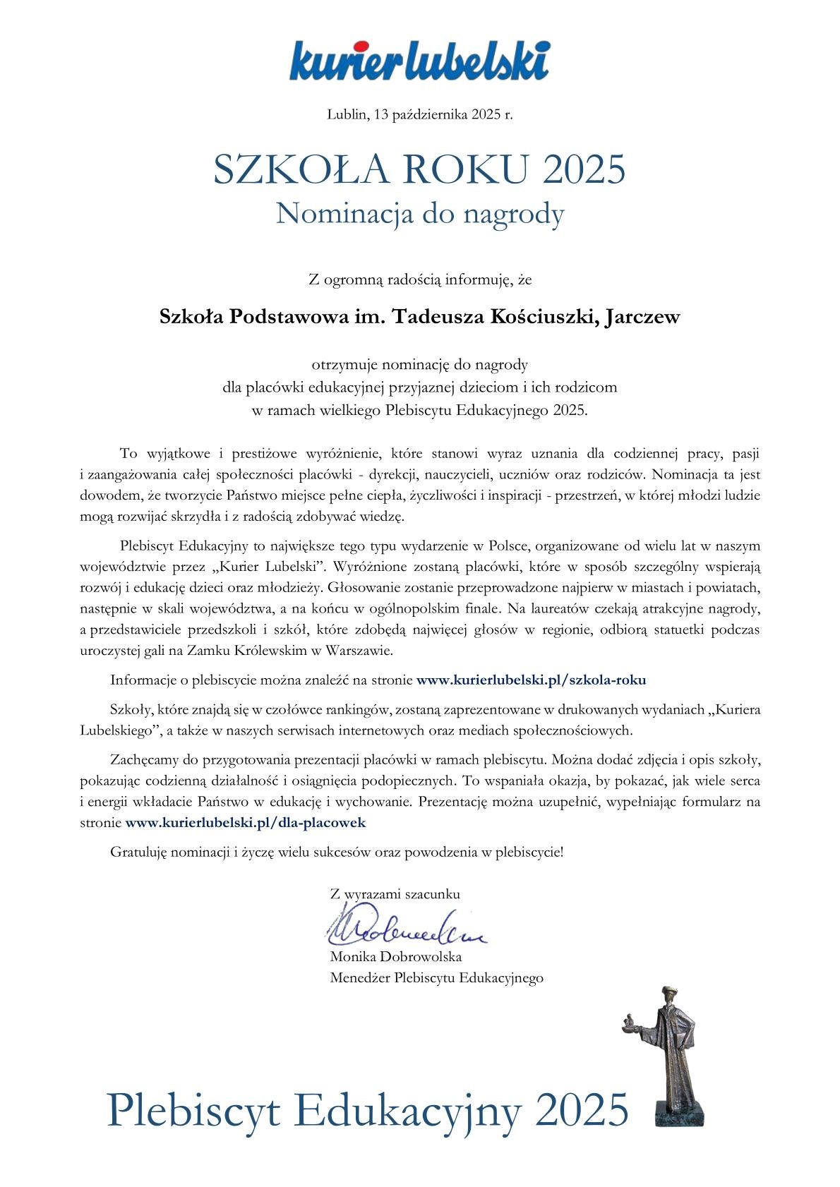 Nominacja do nagrody ''Szkoła Roku 2025''