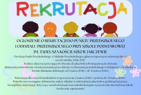 Rekrutacja do Punktu i Oddziału Przedszkolnego na rok szkolny 2026/2027